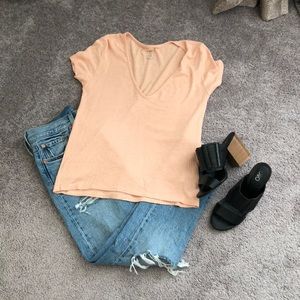 Peach V neck top, size M